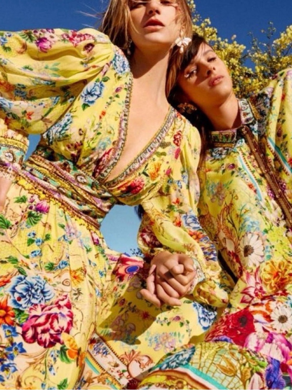 Camilla Silk Maxi Dress Yellow Floral Crystal Embellished XL - Picture 7 of 7